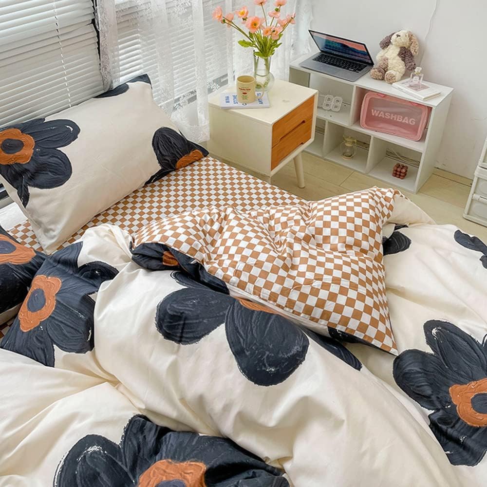 Black Sunflower Comforter Full Boho Floral Bedding Botanical Quilt