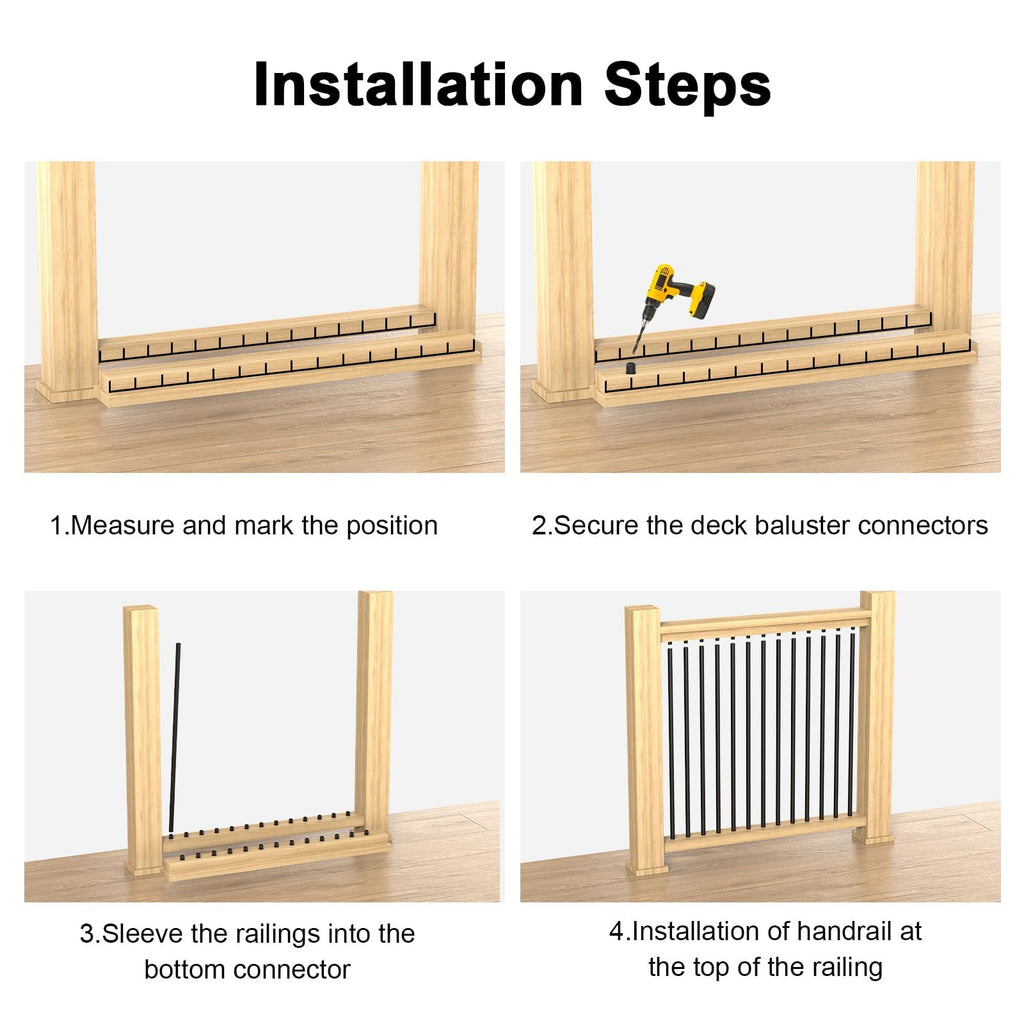 200 Pack Black Baluster Connectors for 3/4" OD Aluminum Deck Balusters, Anti-UV Round Balusters Connectors with