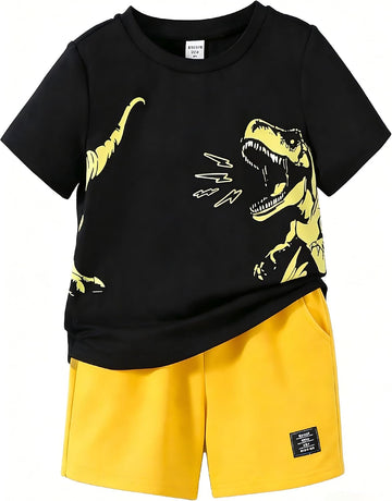 Boys' 2 Piece Summer Outfit Cool Dinosaur & Camouflage Graphic Short Sleeve Tee & Shorts Set