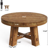 31.5-Inch Round Coffee Table, Solid Wood Center Table with Thickened Tabletop, Small Space (Rustic Brown)