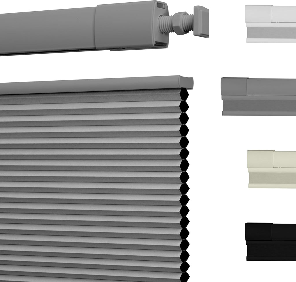 No Drill Cellular Shades, Blackout White, | Top Down Bottom  - Grey B
