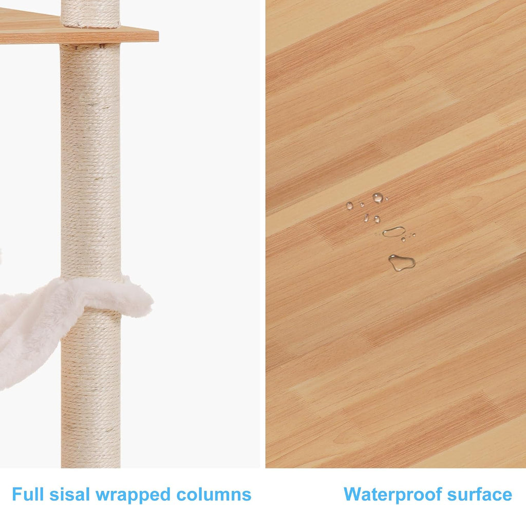 Wooden Cat Tree Tower with Hammock for Indoor Cats