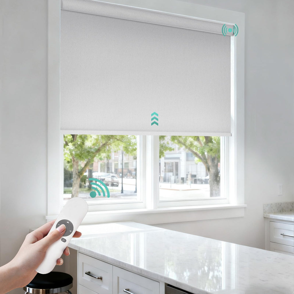 Motorized Blinds with Remote, Roller Shades for Indoor Windows, 100% Blackout Electric Blinds with Remote for