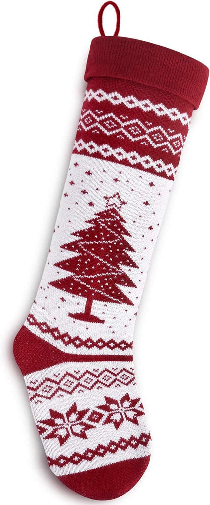 26-Inch Large Nordic Style Knitted Christmas Stockings in Burgundy/White for Stuffers & Mantel, Wall, & Staircase - Set of 4