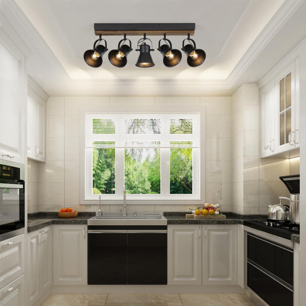 Track Light Fixtures, Adjustable Ceiling/Wall Mount Spotlight, Industrial Black Kitchen Track Lighting