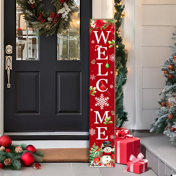Christmas Welcome Porch Sign, Snowman Signs for Front Porch, Snowflake Door Sign Yard, Vertical Wood Sign Standing