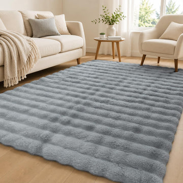 Faux Rabbit Fur Rug 4x6 ft Cloud Gray Bubble Fur Area Rug Washable