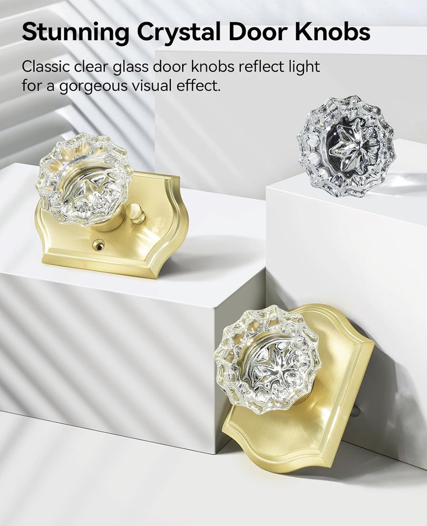 Glass Door Knobs, Privacy Gold Door Knob Interior, 1 Pack