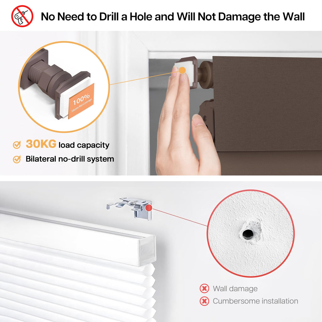 No Drill Blackout Roller Shades, Dark Coffee