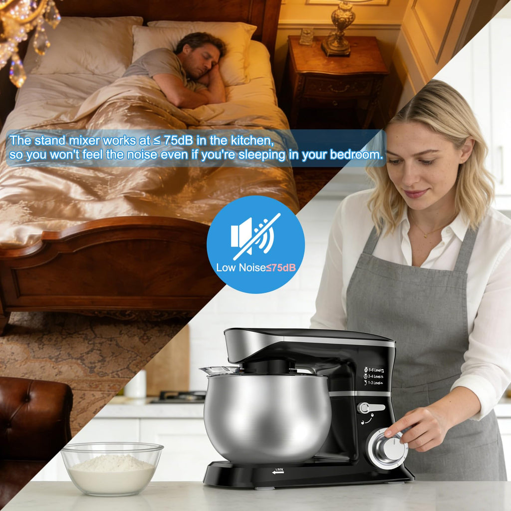 Electric Stand Mixer, Kitchen Mixer 6.5-Quart Tilt-Head, 6 Speeds with Dough Hook, Whisk, Beater, and Splash Guard