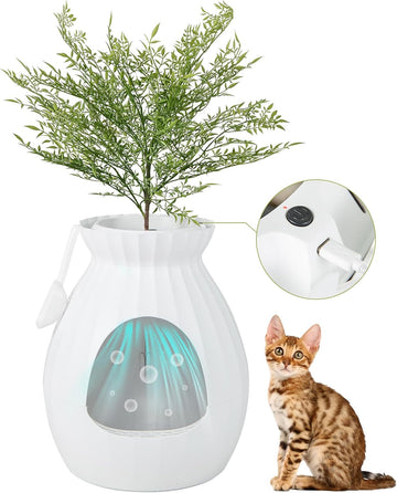 Cat Litter Box Plant - Hidden Litter Box Furniture with Electronic Odor Removal System, Detachable Door Curtain