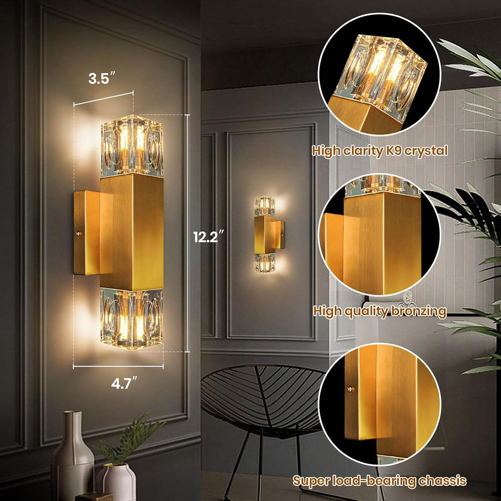 Crystal wall Sconces,Gold Wall Light Fixtures,Modern Vanity Lights for Bathroom,Luxury Indoor wall Lighting,Vanity