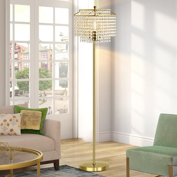 Gold Crystal Floor Lamp, 64" Tall Elegant Standing Lamp