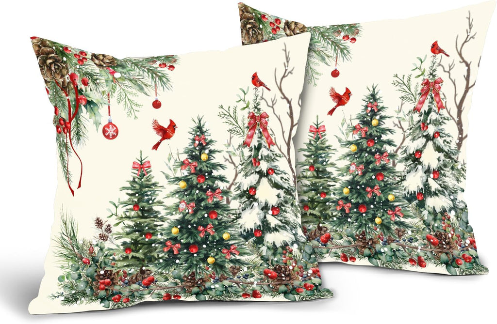 Christmas Pillow Covers 20x20 Inch Rustic Christmas Tree Decorative Outdoor Throw Pillows Winter Green - Set of 2