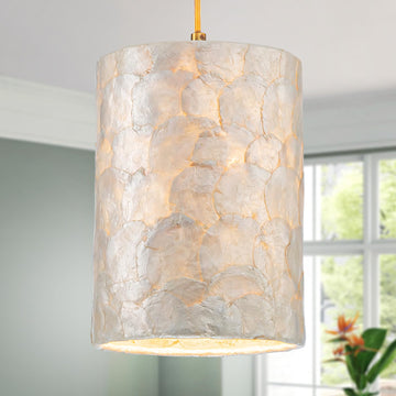 D7in Capiz Shell Chandelier, 1-Light Coastal Design Light Fixture Island, D7 x H18~66inch (Adjustable Height), Shell