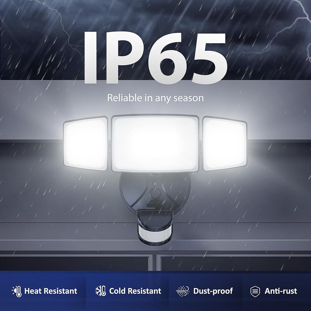 75W LED Flood Light Motion Sensor Outdoor, 7000lm Dusk to Dawn Flood Light, Security Light with Three Head, IP65