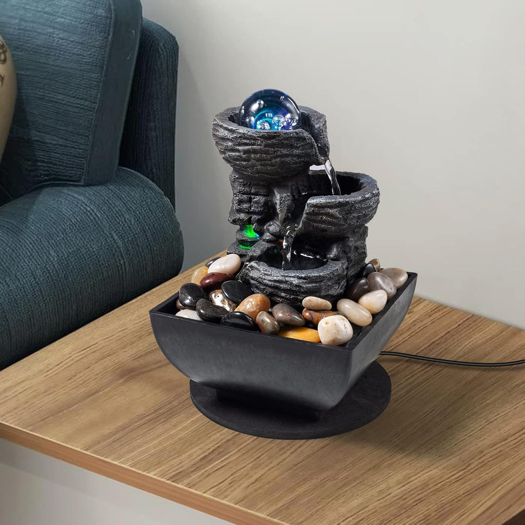 Tabletop Fountain Indoor Waterfall Meditation Fountain Like Layers of Rock Desktop Water Feature Includes Many