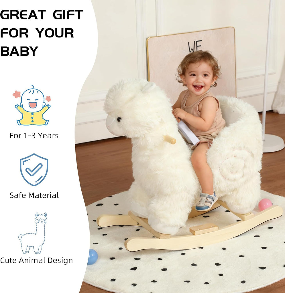 Baby Rocking Horse, Plush Alpaca Rocking Horse with Music