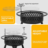 38 Inch Fire Pit - Wood Burning with Grill Table
