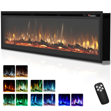 60 Inch Electric Fireplace Recessed Wall Mounted Freestanding