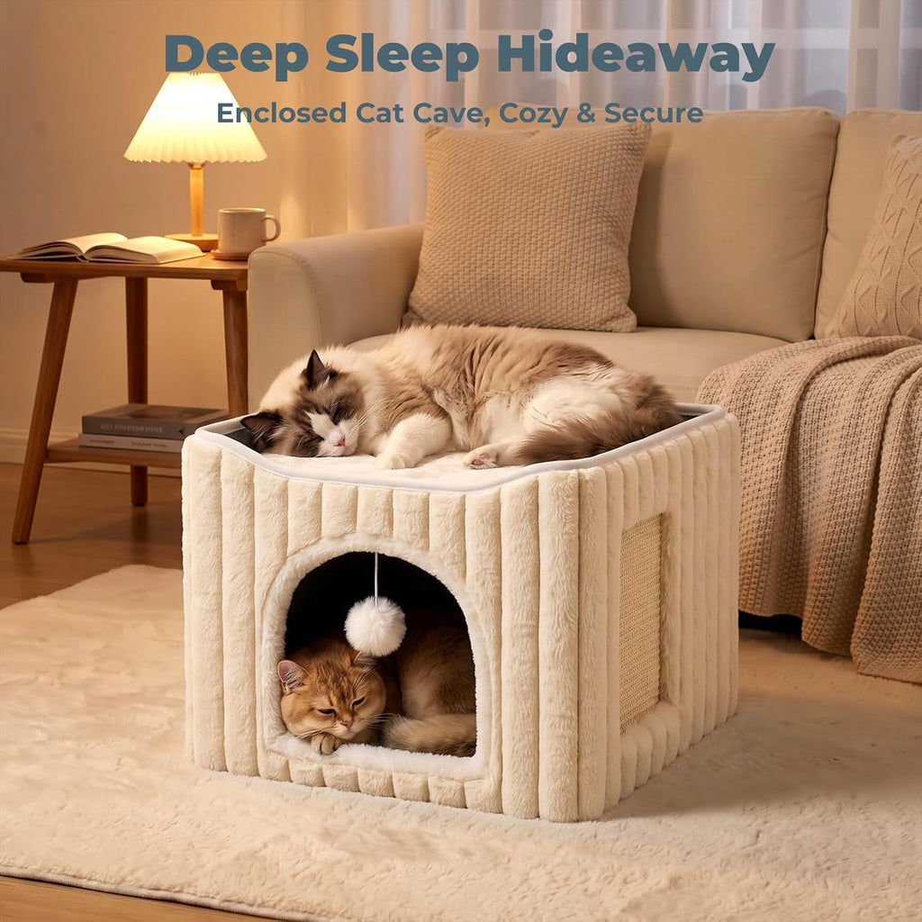 3-in-1 Cat Cave Bed for Indoor Cats with Scratch Pad