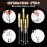 1 Set 5 Arm Acrylic Candelabra Holder Floor Clear Candle Centerpieces with LED Candles and Shade for Proposal
