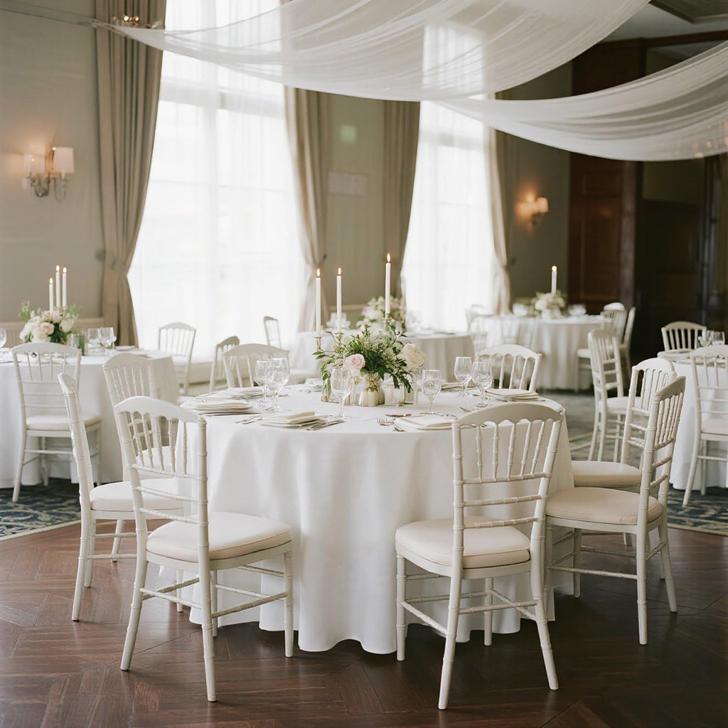 2 Pack White Round Polyester Tablecloth 90 Inch Washable for Round Tables, Stain and Wrinkle Resistant Cover Dining