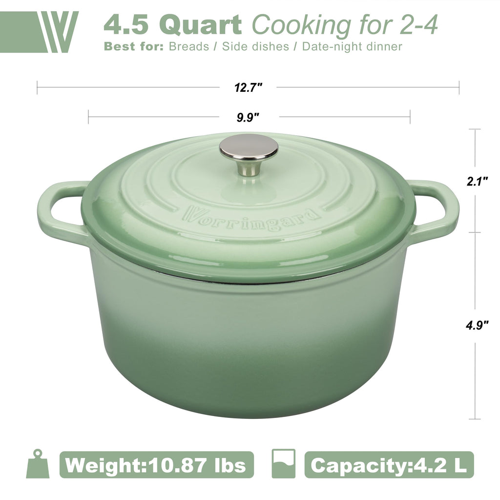 Enameled Cast Iron Dutch Oven Pot with Lid, for Sourdough Bread Baking, Round Dutch Ovens, 4.5 Quart, Green