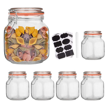 32oz Glass Food Storage Jars with Airtight Clamp Lids, 6 Pack