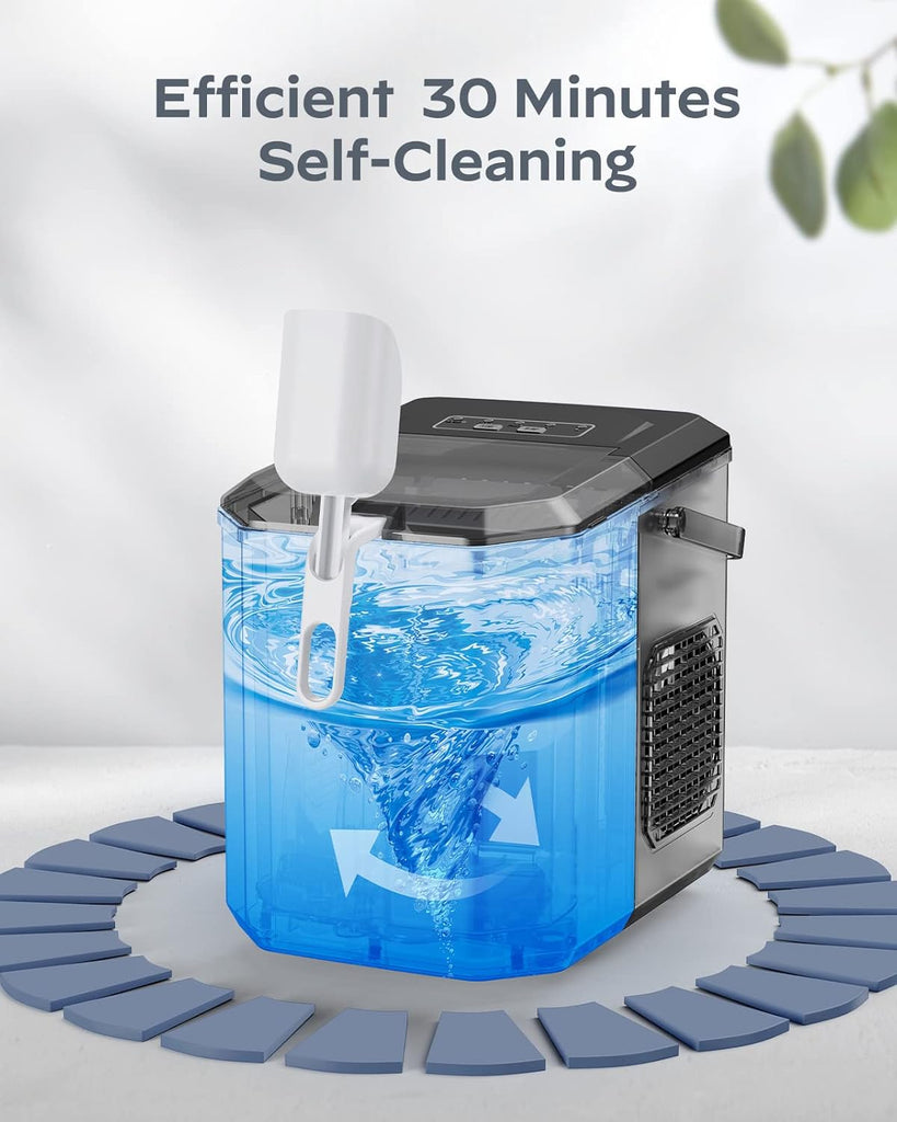 Ice Maker Countertop, Portable Ice Machine with Carry Handle, Self-Cleaning Ice Makers with Basket and Scoop, 9 Cubes