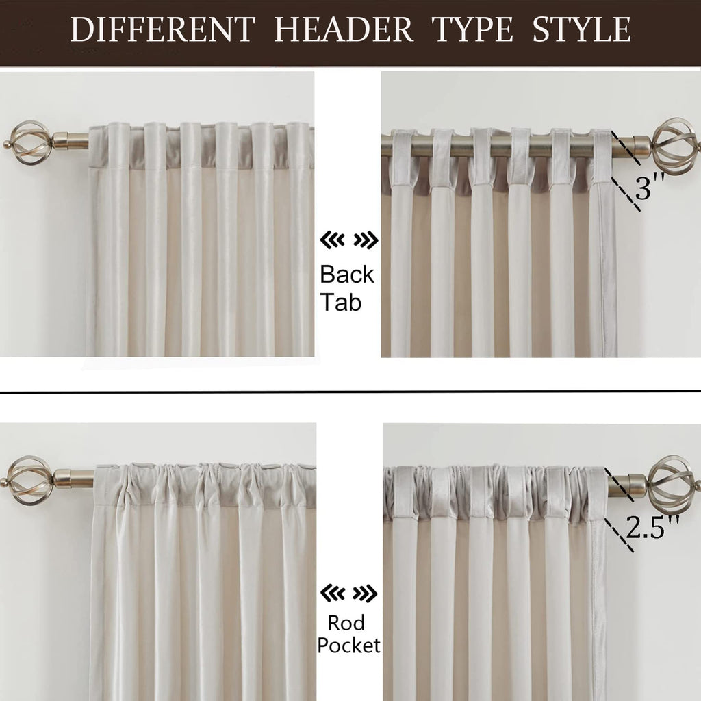 Blackout Ivory Off White Velvet Curtains 90 inch Long, Set of 2 Panels Liner Rod Pocket Back Tab Thermal Window