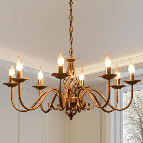 Rustic 8-Light Chandeliers, Antique Bronze Candle French Country Chandelier, Vintage Iron Pendant Hanging Ceiling Light Fixture for Farmhouse Living Room Kitchen Dining Room Foyer A109-B0DSB6Y38V