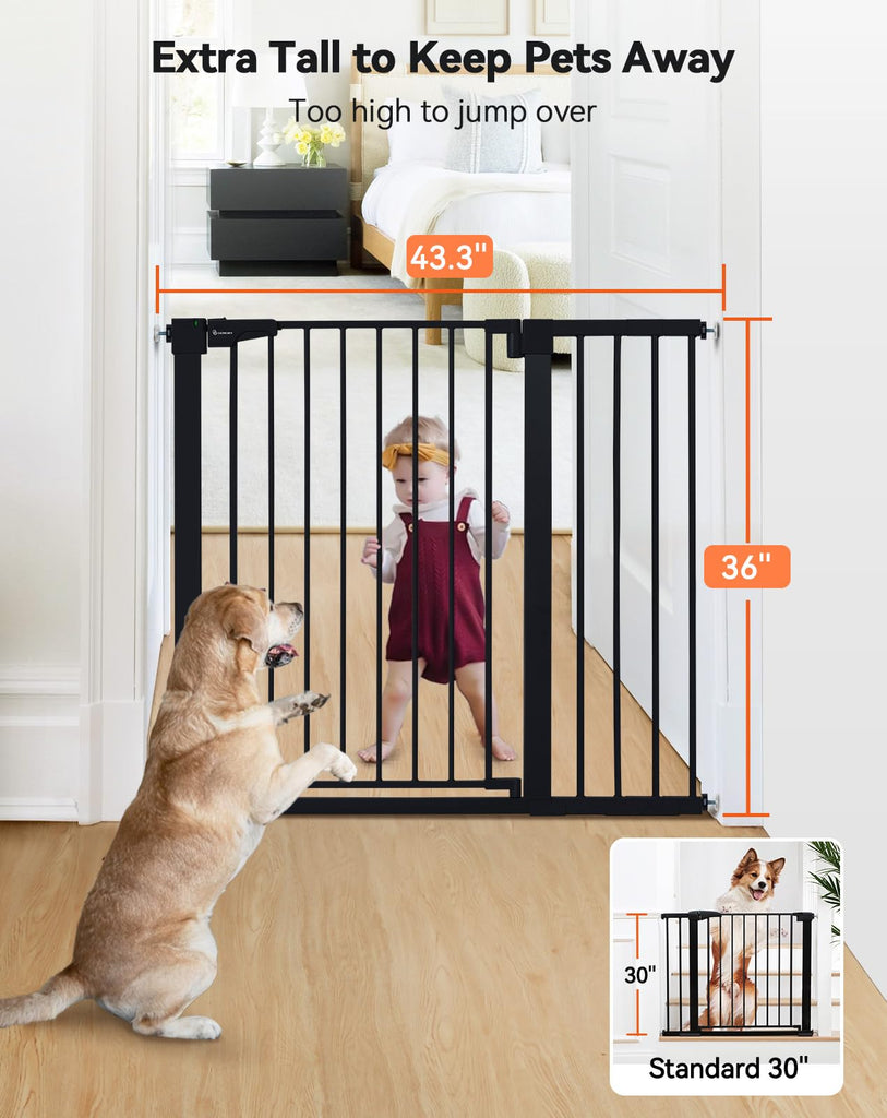36" Extra Tall Baby Gate for Stairs, Fits 29.5" to 43.3" Openings