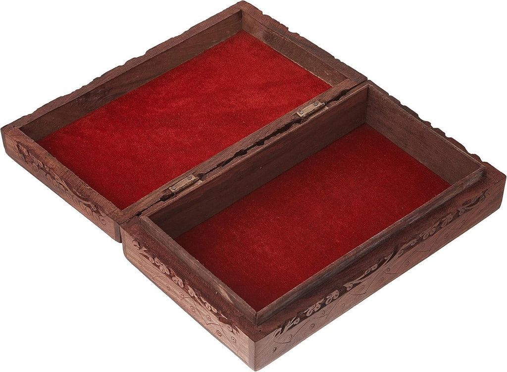 Handmade Wooden Jewelry Box, Hand Carved Jewelry Organizer with Floral Design, Rustic Storage Memory Box for Rings
