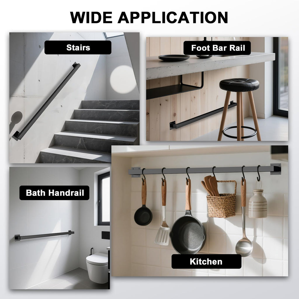 2FT Stair Railing Indoor, Black Metal Wall Mounted Handrail for Stairs, 500lbs Load Capacity Industrial Pipe Hand