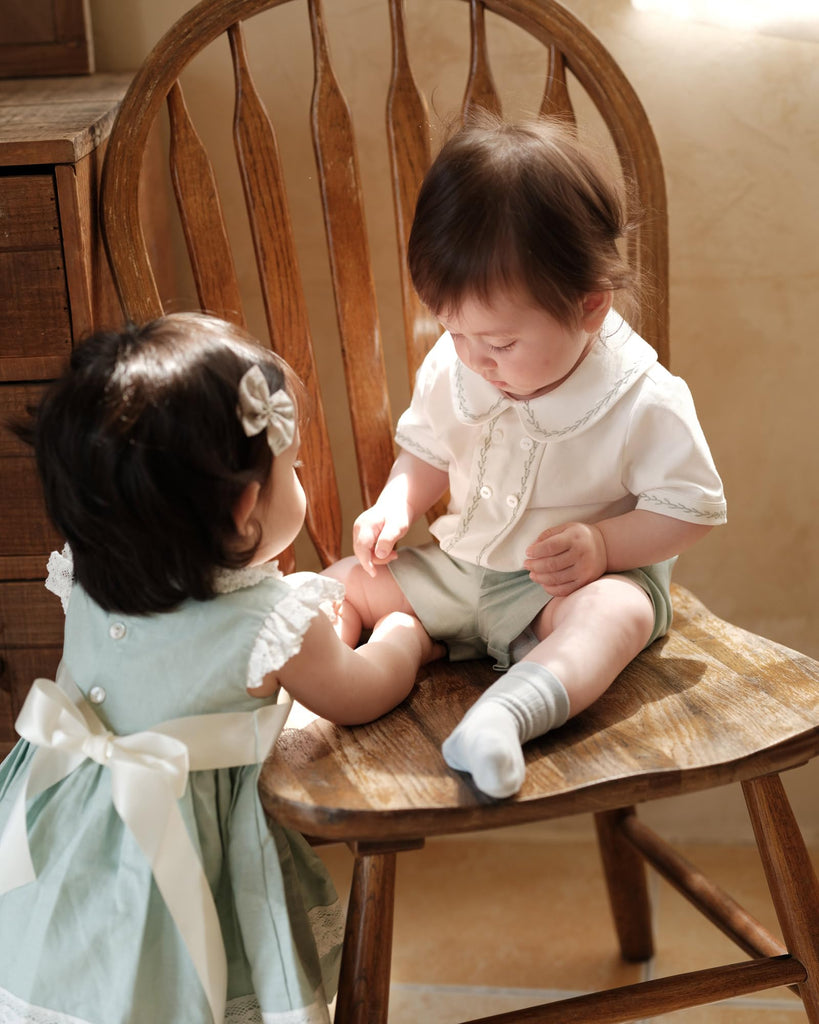 Baby Boy Piece Outfit Spanish Vintage Sage Green Peter Pan Collar