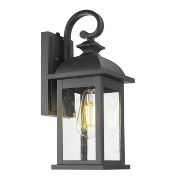Dusk to Dawn Outdoor Wall Sconce, 15" Matte Black Seeded Glass Outdoor Sconce Lights, Front Porch Light Fixtures Wall