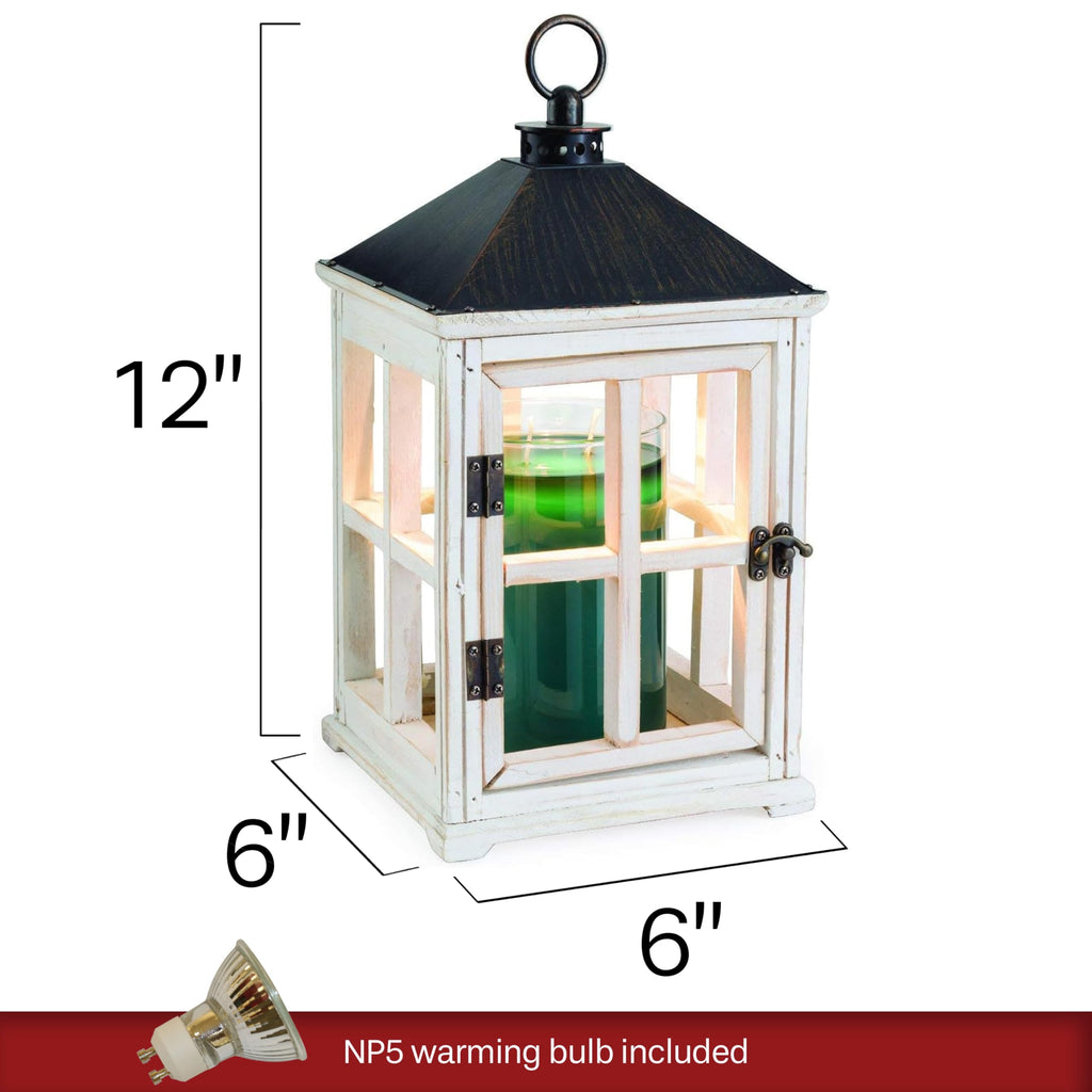 White Wooden Farmhouse Candle Warmer Lantern - for Top-Down Warming & Flame-Free Fragrance