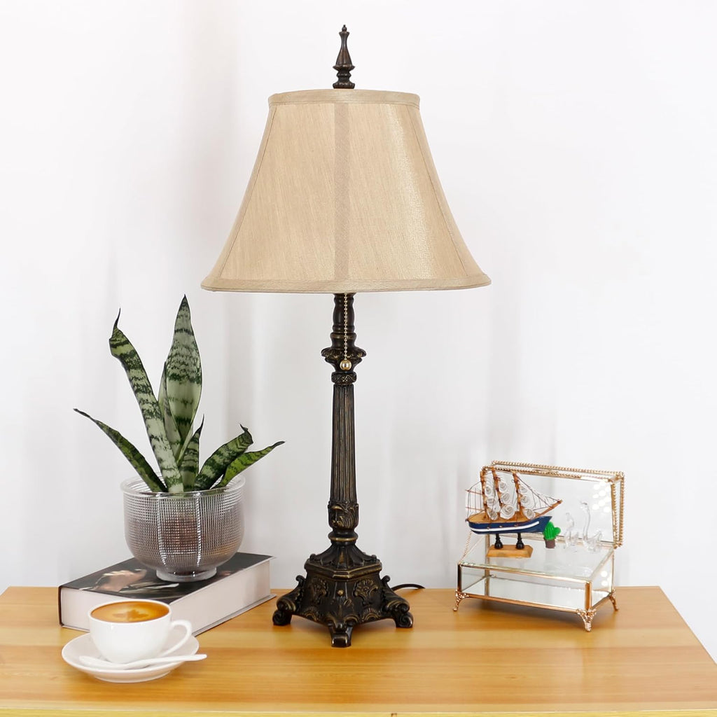 Farmhouse Table Lamp Antique Resin Base Traditional Rustic Mid-Century Desk Lamp 25.5 Inch Tall Office Bedroom