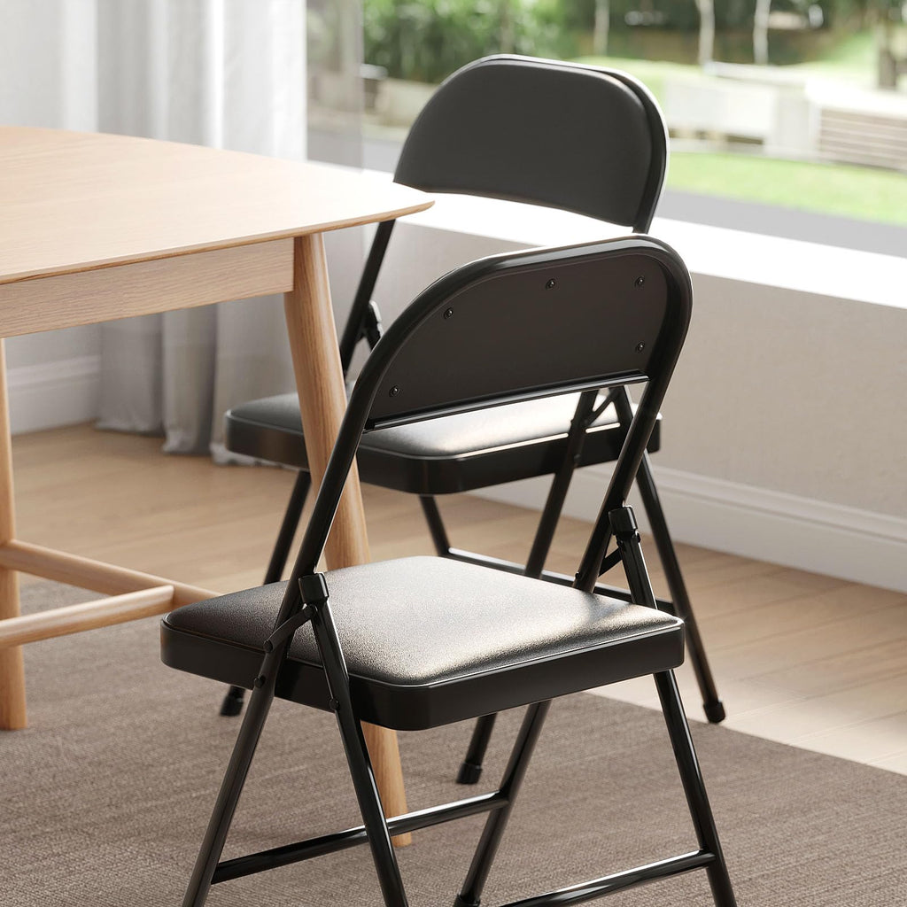 Folding Chairs with Padded Vinyl Cushion Chairs with Comfortable Cushion and Durable Steel Frame, for Indoor and
