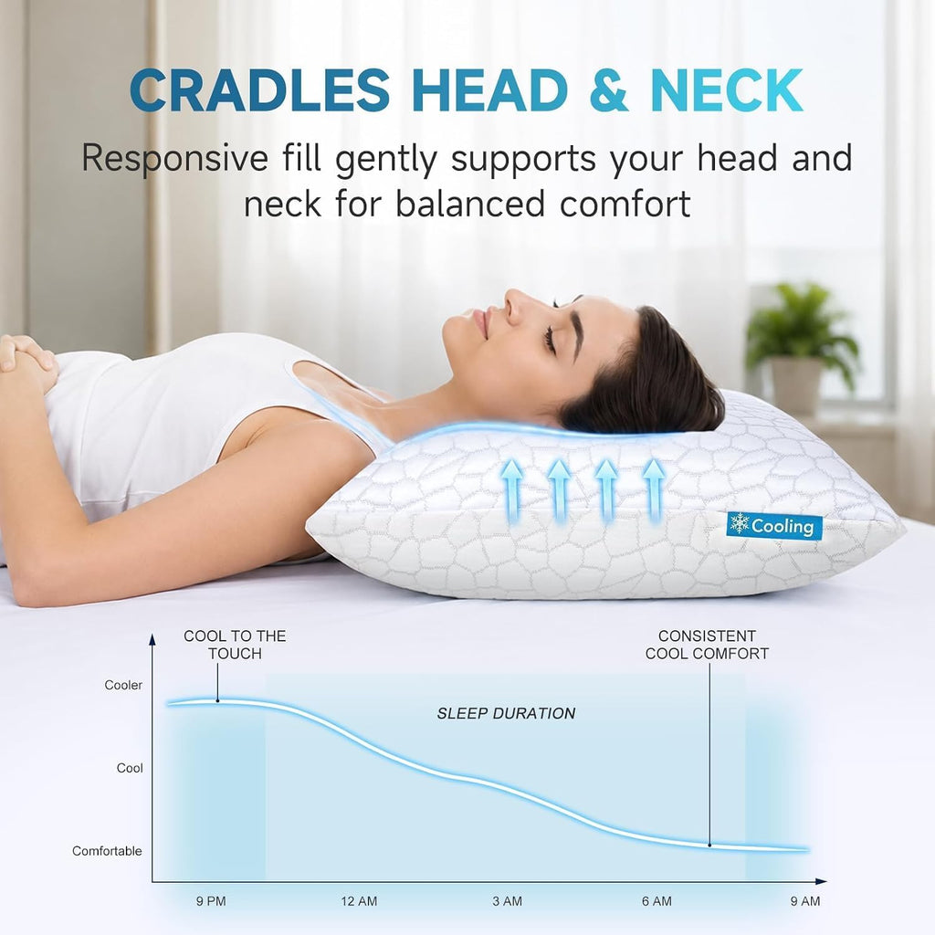 Cooling Pillow for Sleeping, CertiPUR-US Shredded Memory Foam King Pillow Set of 1, Cool Pillow for Hot Sleepers