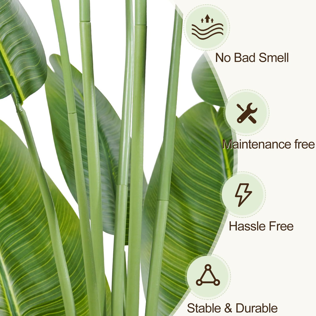 Lifelike Bird of Paradise Artificial Plant, 7ft Faux Banana Leaf Tree with 15 Trunks - Perfect Indoor Silk Floor Plant