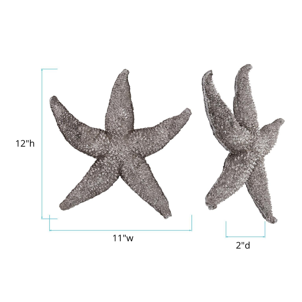 Decorative Deep Starfish Figurine Hanging Wall Art and Garden, Silver Leaf Finish Abstract Sea Animal Figure for