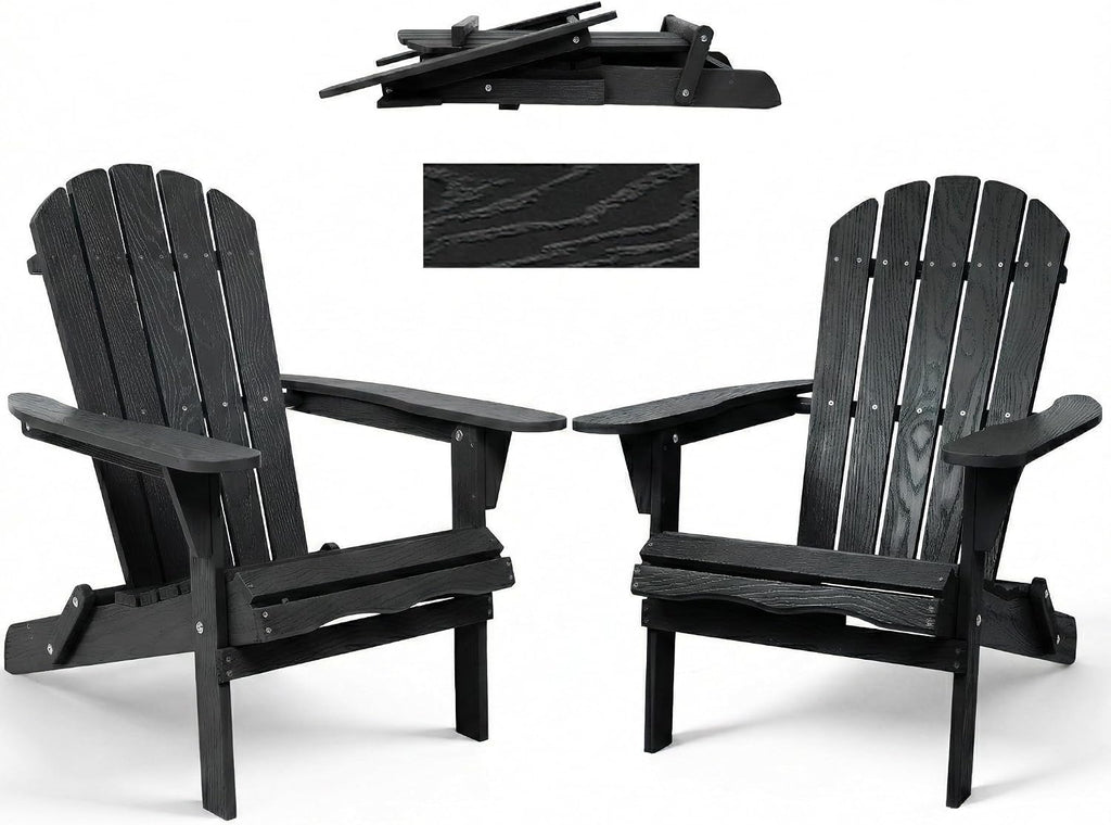 Outdoor Folding Adirondack Chairs Set of 2, Wooden Patio Adirondack Chair Foldable Fire Pit Chairs, Pre-Assembled