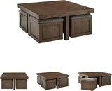 Boardernest Casual Coffee Table with 4 Storage Stools, Dark Brown