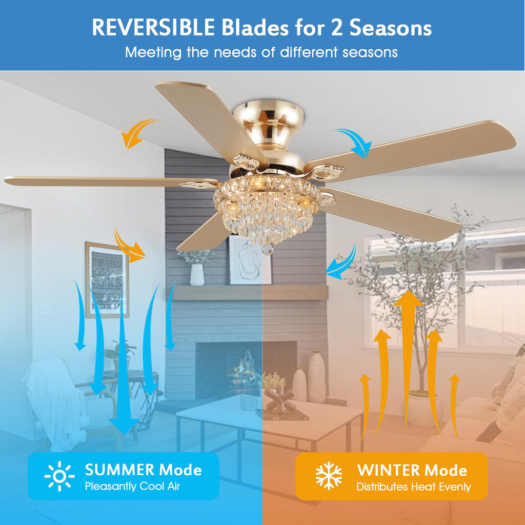 Crystal Ceiling Fan Fandelier with Lights-Modern Ceiling Fan(52" Gold)