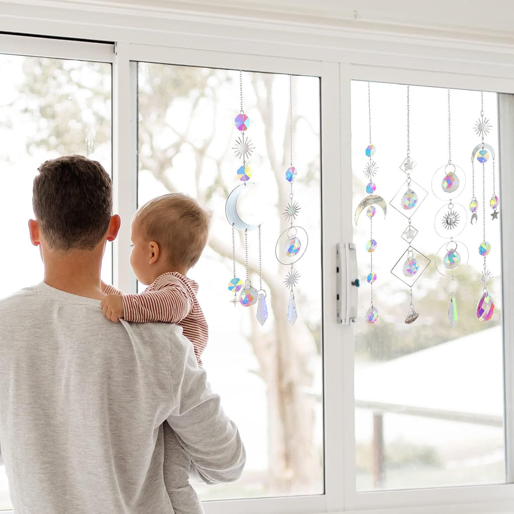 6Pieces Crystal Suncatchers for Window Hanging Sun Catcher with Chain Rainbow Maker Crystal Prisms Decor for Home