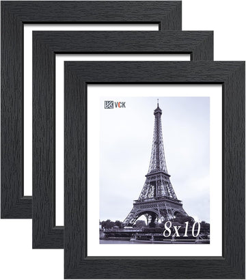 8x10 Picture Frame Set of 3, Black Wood 8 x 10 Photo Frames for Wall Mounting Horizontally & Vertically