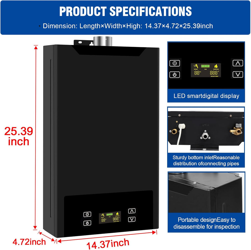 Tankless Water Heater Natural Gas, 4.74GPM 18L Indoor, Instant Hot Gas Water Heater