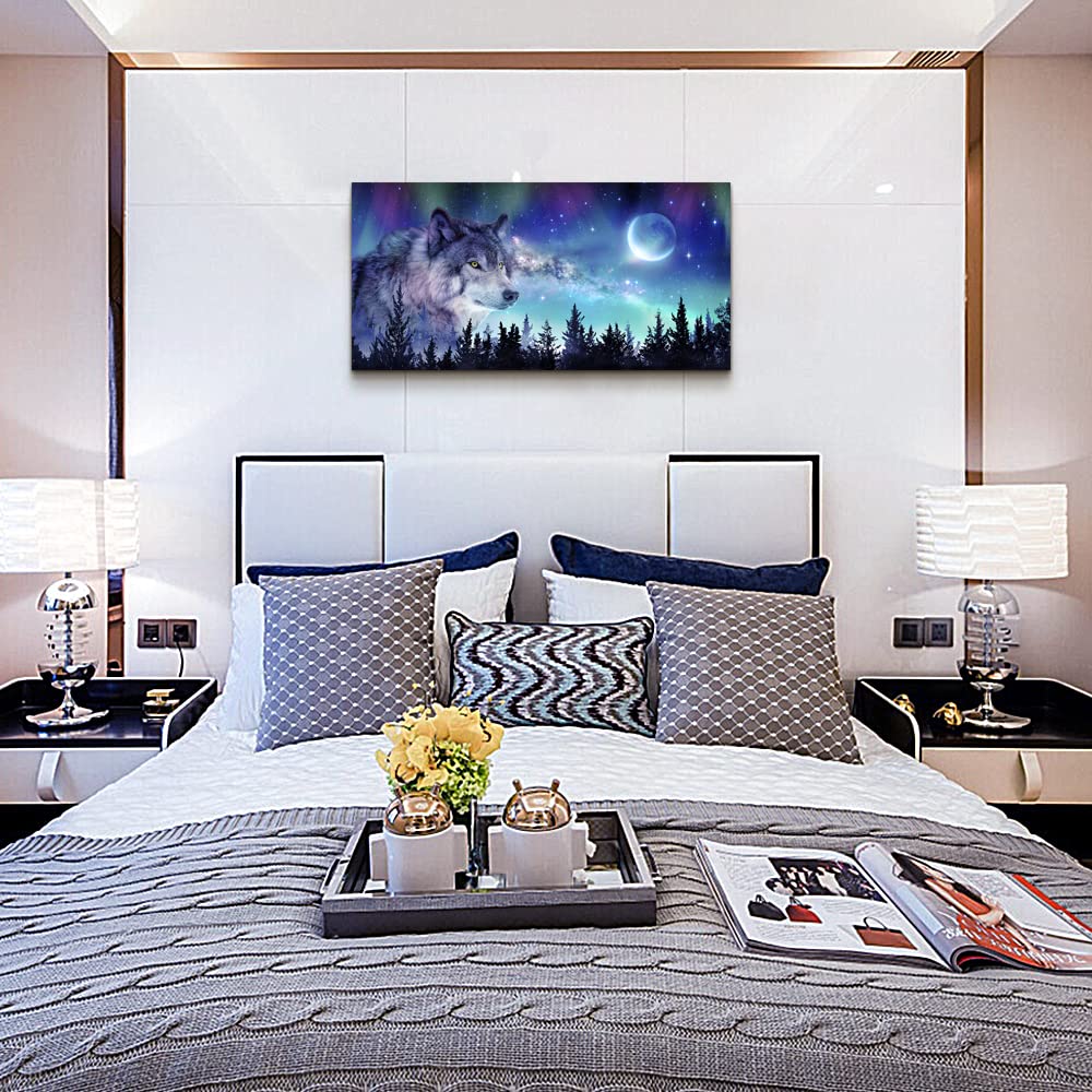 Canvas Wall Art Large Wall Decor Paintings Modern Family Wall Decorations Abstract Aurora Scenery Canvas Art Wolf